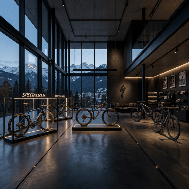 Intérieur du showroom Specialized à Crans-Montana
